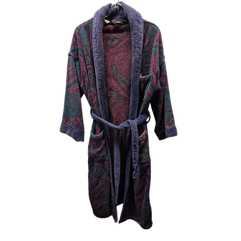90s Preswick & Moore Robe Mens OS Heavy Terrycloth Paisley 100% Cotton Vtg